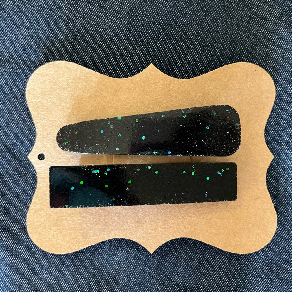 Handmade black glitter Resin hair clips set